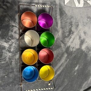 Vintage Perma Hues Anodized Aluminum Metal Tumblers Set with Carrier